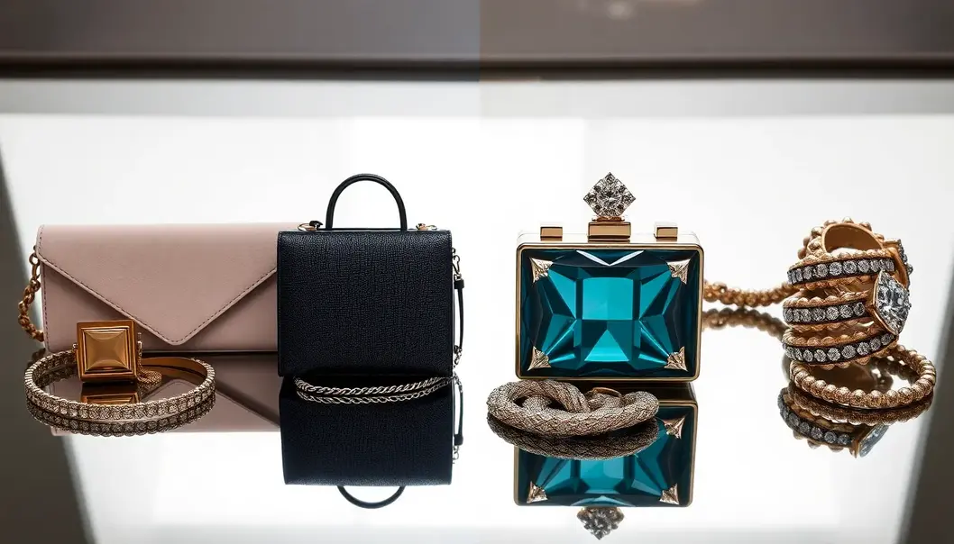 A juxtaposition of minimalist and maximalist luxury accessories, showcasing different style philosophies.