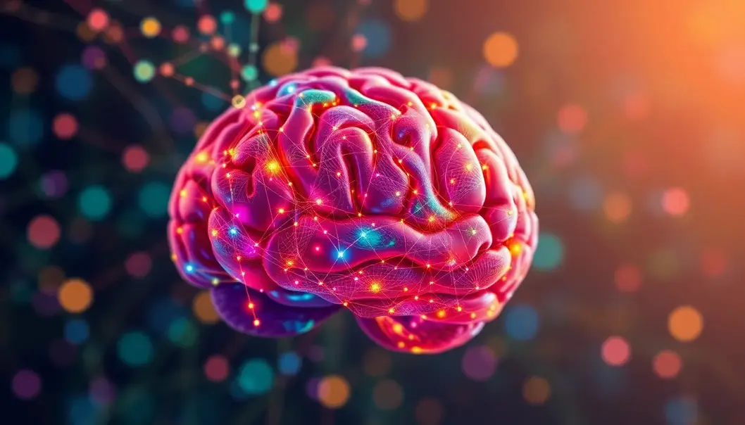 A colorful abstract image of a human brain intertwined with digital networks.