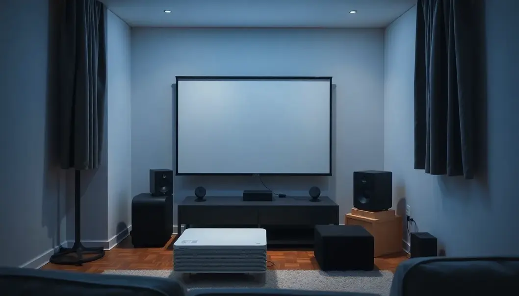 A cozy and stylish freelancer’s movie-watching nook with personal touches.